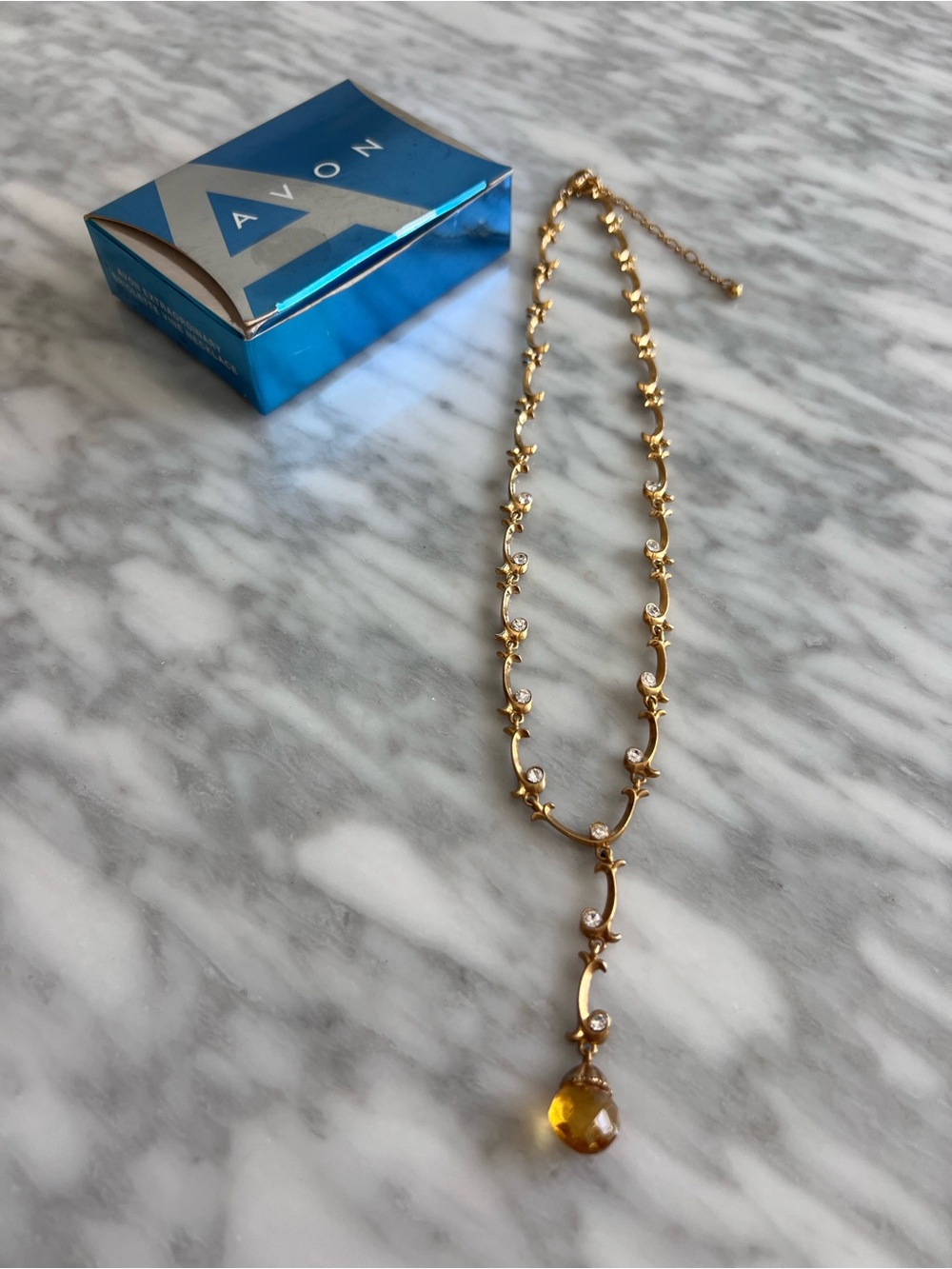 Vintage Avon Gold-Tone Yellow Crystal Drop Necklace
